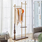 Okak Hall Tree with Wooden Shelves and Stainless Steel Frame, Industrial Coat Rack with Elegent Design, Coat Tree for Living Room, Bedroom, Gold