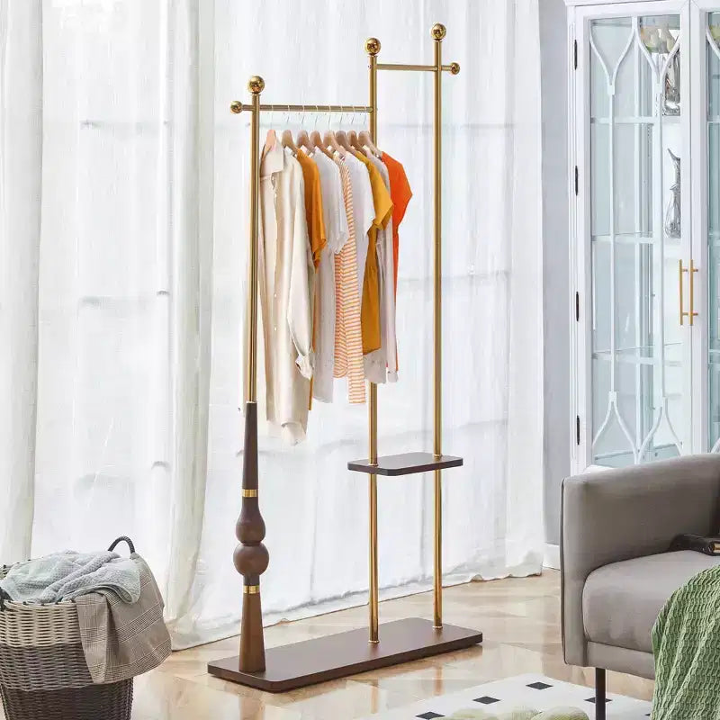 Okak Hall Tree with Wooden Shelves and Stainless Steel Frame, Industrial Coat Rack with Elegent Design, Coat Tree for Living Room, Bedroom, Gold