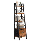 Celebalcony Libreria a Scala a 5 Ripiani con Cassetto, Scaffali angolari Moderni con Contenitore per CD/Libri/Film, Libreria per Casa/Ufficio, Marrone Rustico