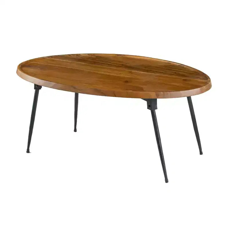 Tavolino ovale in legno di acacia e ferro Noyes di GDFStudio