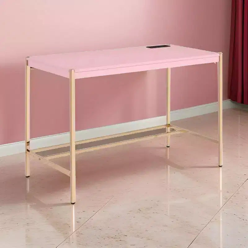 Royal Hampton Writing Desk with USB Dock and Metal Legs, Pink and Rose Gold