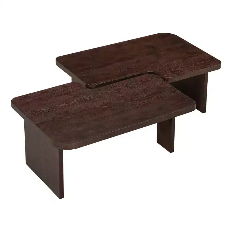 Tavolini da caffè rettangolari, set da 2, tavolino da salotto minimalista in legno con design a incastro