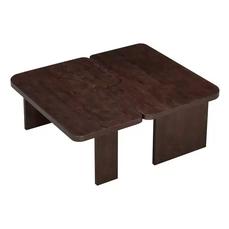Tavolini da caffè rettangolari, set da 2, tavolino da salotto minimalista in legno con design a incastro