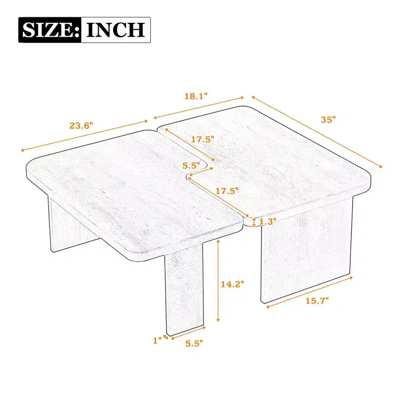 Tavolini da caffè rettangolari, set da 2, tavolino da salotto minimalista in legno con design a incastro