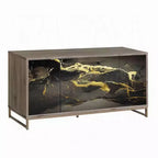 Royal Hampton Sideboard Console Cabinet, Black Marble Look, Brown Wood 65 Inch