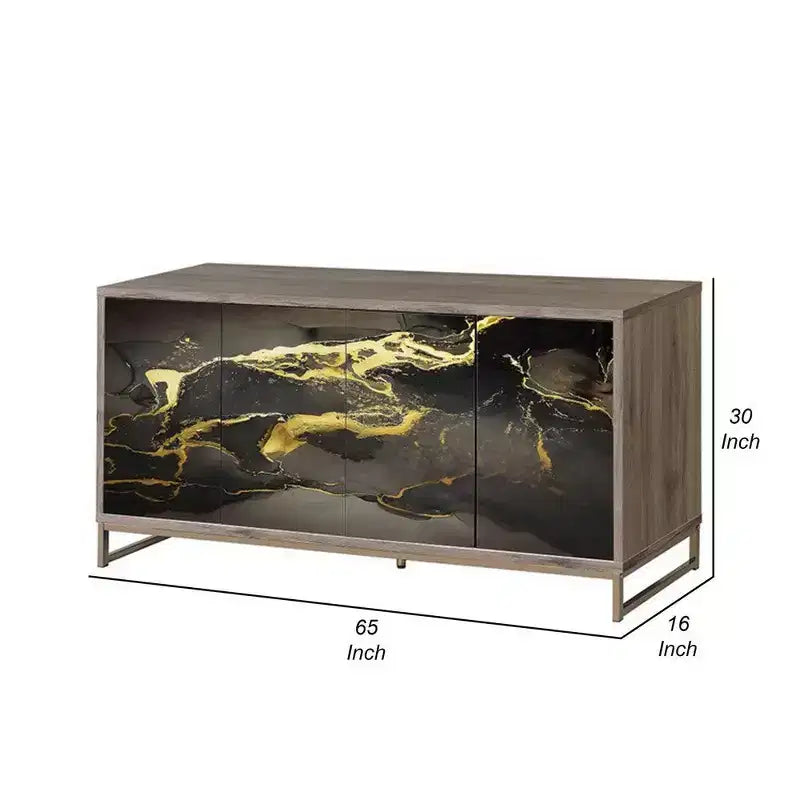 Consolle credenza Royal Hampton, effetto marmo nero, legno marrone 65 pollici