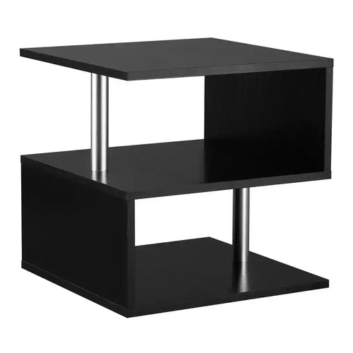 20 Modern End Table, Accent Side Table, S-Shaped Coffee Table with Storage Shelf and Steel Poles