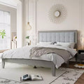 Bellemave Queen Upholstered Platform Bed with Headboard,solid wood Upholstered Platform Bed frame for bedroom,Gray