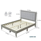 Bellemave Letto a piattaforma Queen imbottito con testiera, struttura del letto a piattaforma imbottita in legno massello per camera da letto, grigio