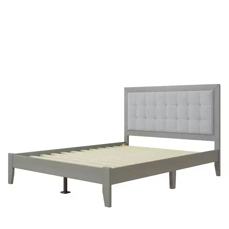 Bellemave Letto a piattaforma Queen imbottito con testiera, struttura del letto a piattaforma imbottita in legno massello per camera da letto, grigio
