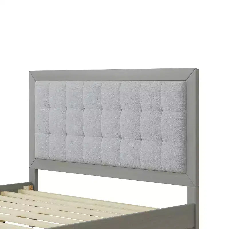 Bellemave Letto a piattaforma Queen imbottito con testiera, struttura del letto a piattaforma imbottita in legno massello per camera da letto, grigio