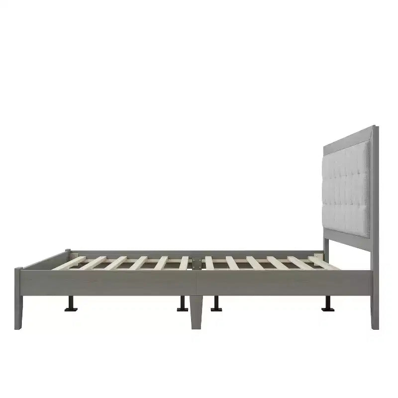 Bellemave Letto a piattaforma Queen imbottito con testiera, struttura del letto a piattaforma imbottita in legno massello per camera da letto, grigio