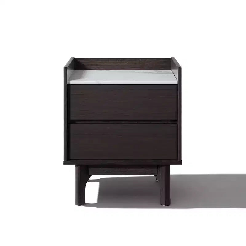 LuxenHome Modern Nightstand with Faux Marble Top, 23 Wenge Black Bediside Table with Drawer Brown