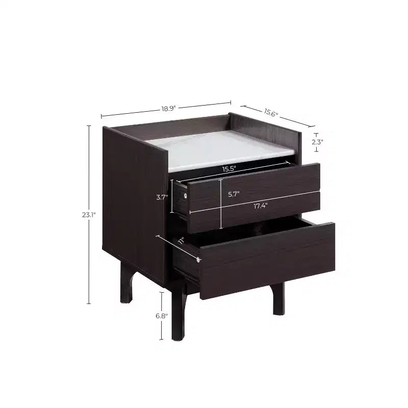 LuxenHome Comodino Moderno con Piano Effetto Marmo, Comodino 23 Wengé Nero con Cassetto Marrone