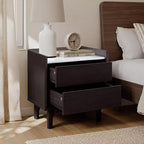 LuxenHome Comodino Moderno con Piano Effetto Marmo, Comodino 23 Wengé Nero con Cassetto Marrone