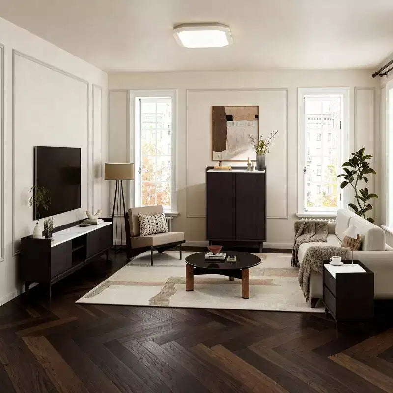 LuxenHome Comodino Moderno con Piano Effetto Marmo, Comodino 23 Wengé Nero con Cassetto Marrone