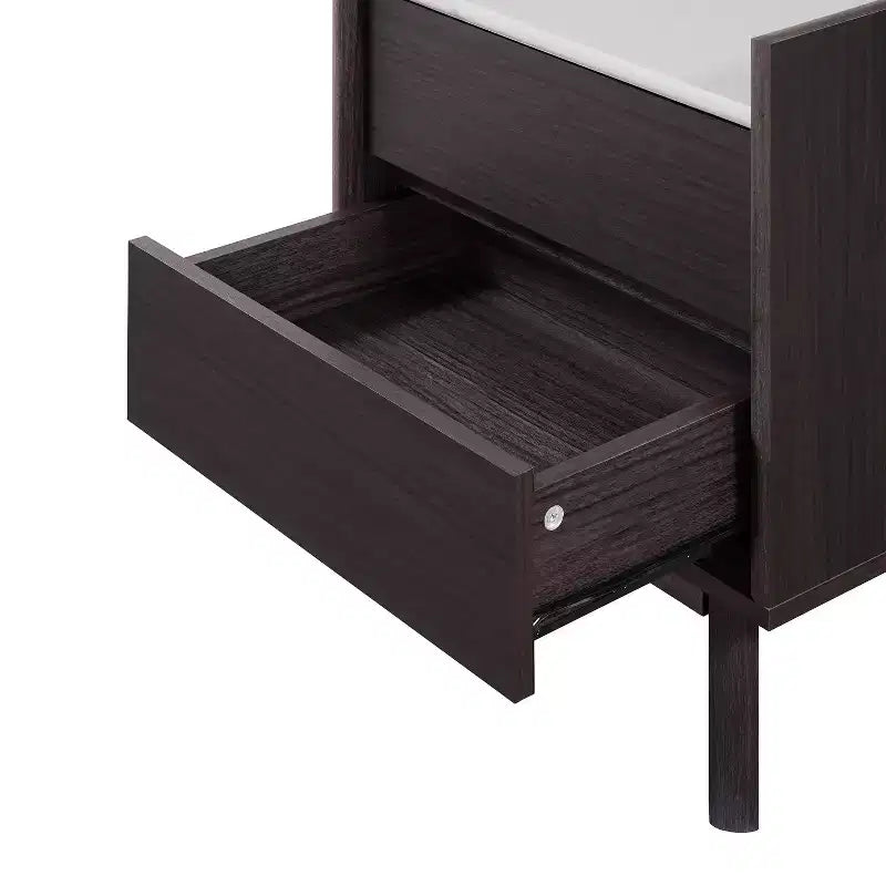 LuxenHome Comodino Moderno con Piano Effetto Marmo, Comodino 23 Wengé Nero con Cassetto Marrone