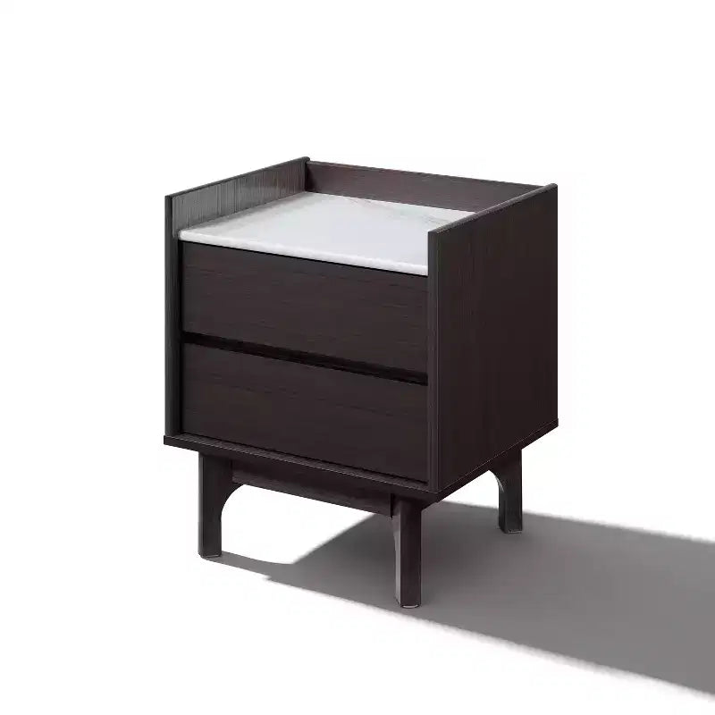 LuxenHome Comodino Moderno con Piano Effetto Marmo, Comodino 23 Wengé Nero con Cassetto Marrone