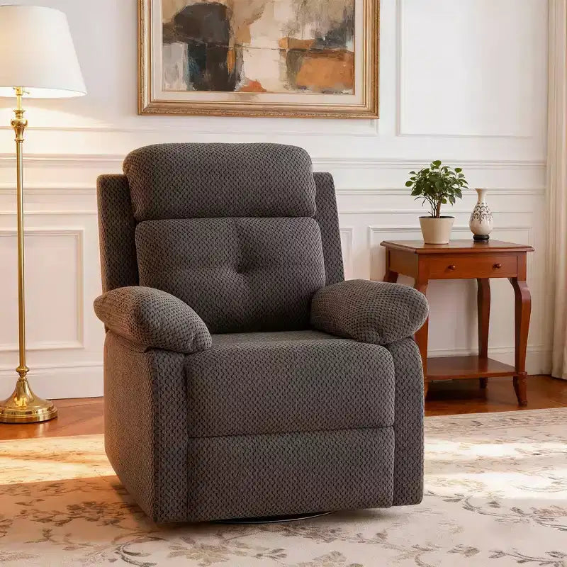 MAYEERTY Poltrona Reclinabile Girevole a Dondolo Piccola Grigia per Donna, Design Salvaspazio per Camera da Letto e Soggiorno