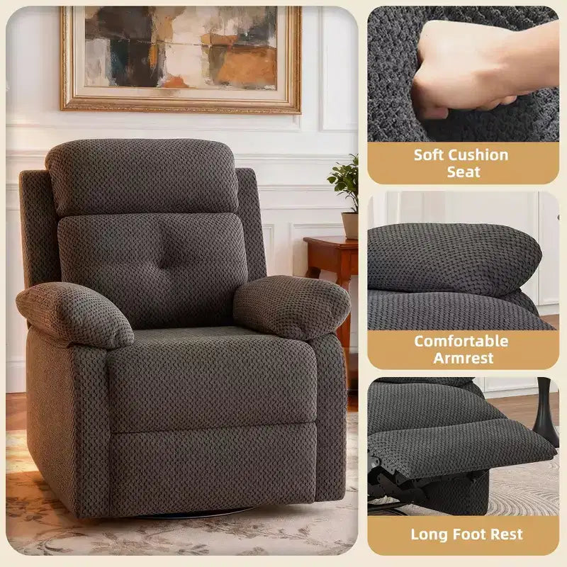 MAYEERTY Poltrona Reclinabile Girevole a Dondolo Piccola Grigia per Donna, Design Salvaspazio per Camera da Letto e Soggiorno
