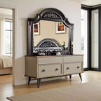 Specchio per comò Royal Hampton, 49 pollici, intagliato floreale, noce marrone in legno massello