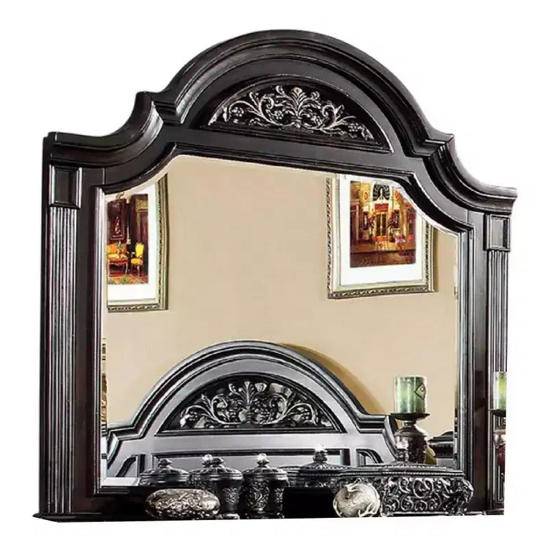 Specchio per comò Royal Hampton, 49 pollici, intagliato floreale, noce marrone in legno massello