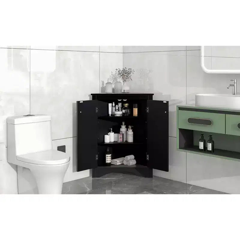 MAYEERTY Mobile da Bagno Angolare Bianco con Ripiani Regolabili Mobiletto a Terra