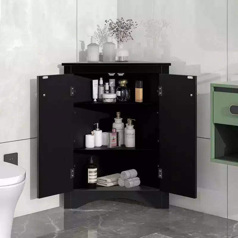 MAYEERTY Mobile da Bagno Angolare Bianco con Ripiani Regolabili Mobiletto a Terra