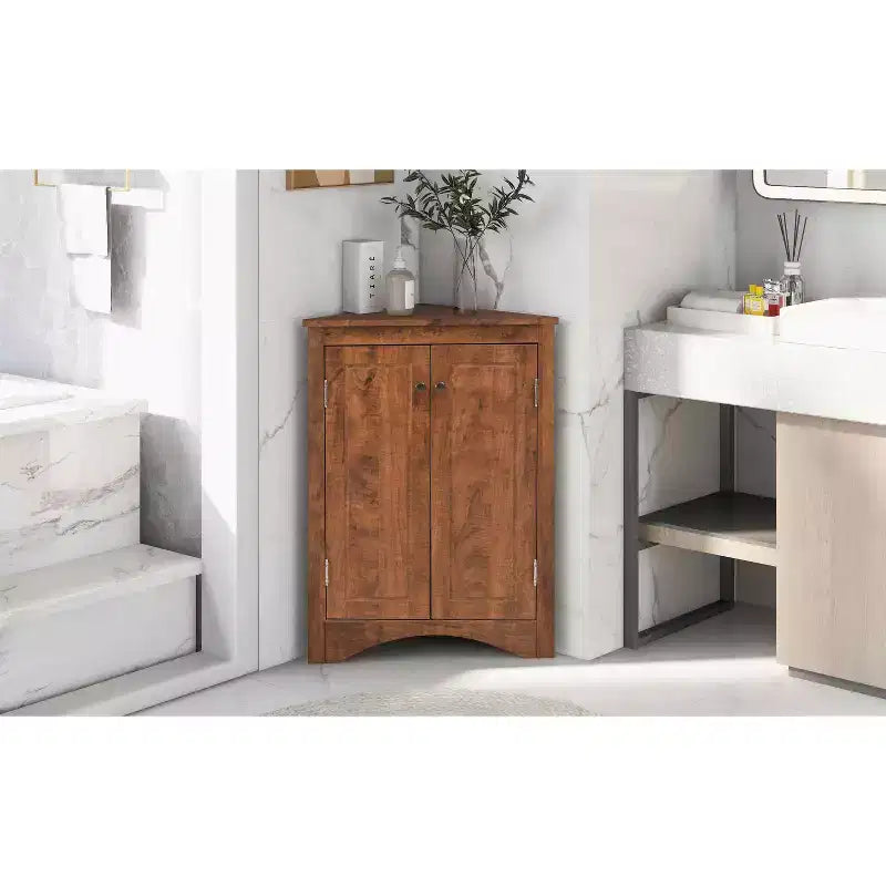 MAYEERTY Mobile da Bagno Angolare Bianco con Ripiani Regolabili Mobiletto a Terra