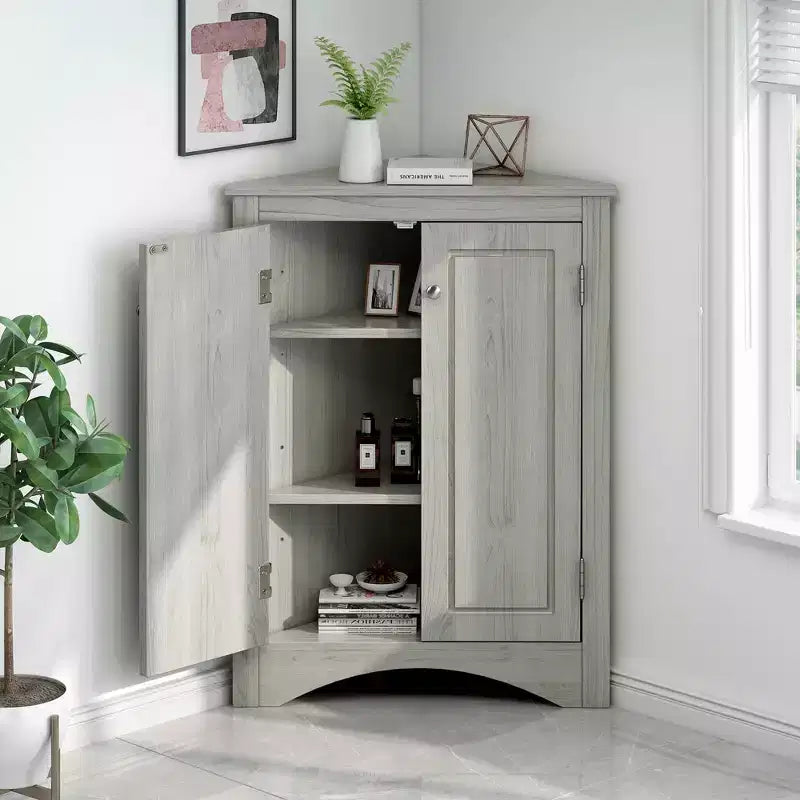 MAYEERTY Mobile da Bagno Angolare Bianco con Ripiani Regolabili Mobiletto a Terra