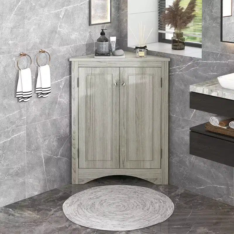 MAYEERTY Mobile da Bagno Angolare Bianco con Ripiani Regolabili Mobiletto a Terra