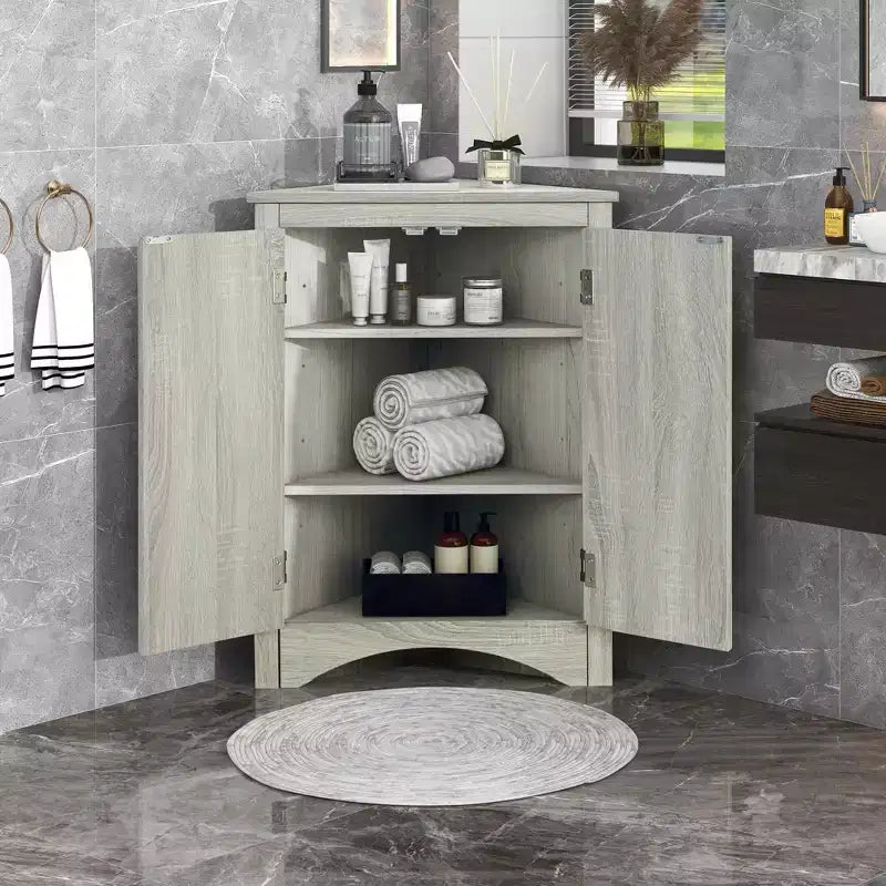 MAYEERTY Mobile da Bagno Angolare Bianco con Ripiani Regolabili Mobiletto a Terra