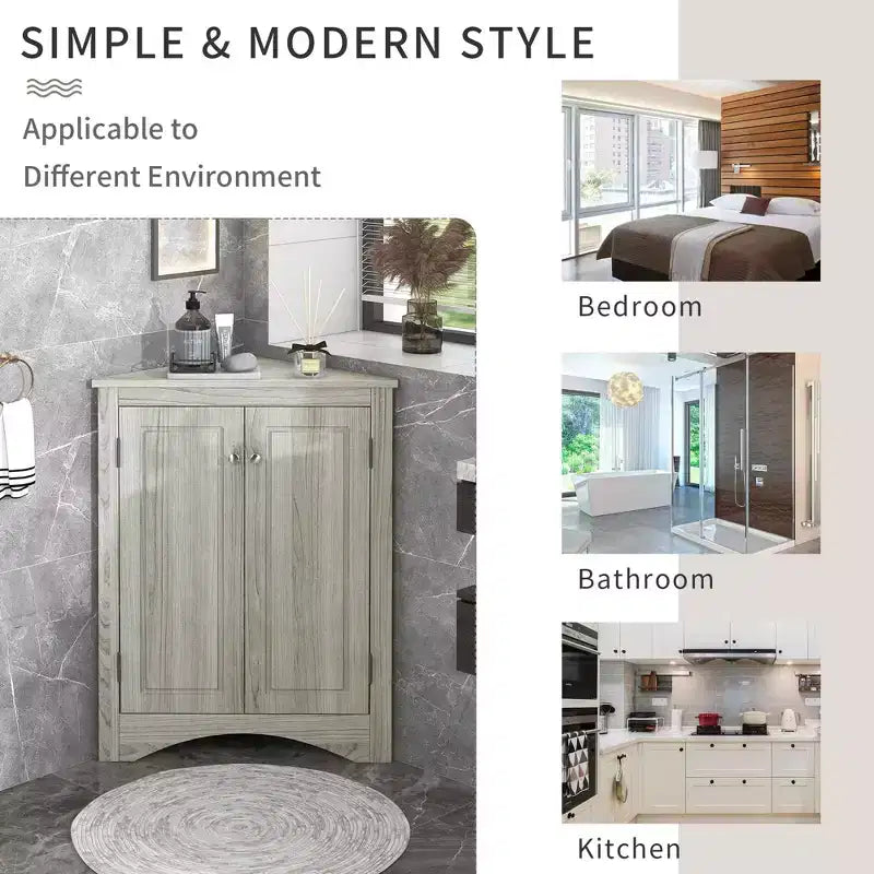 MAYEERTY Mobile da Bagno Angolare Bianco con Ripiani Regolabili Mobiletto a Terra