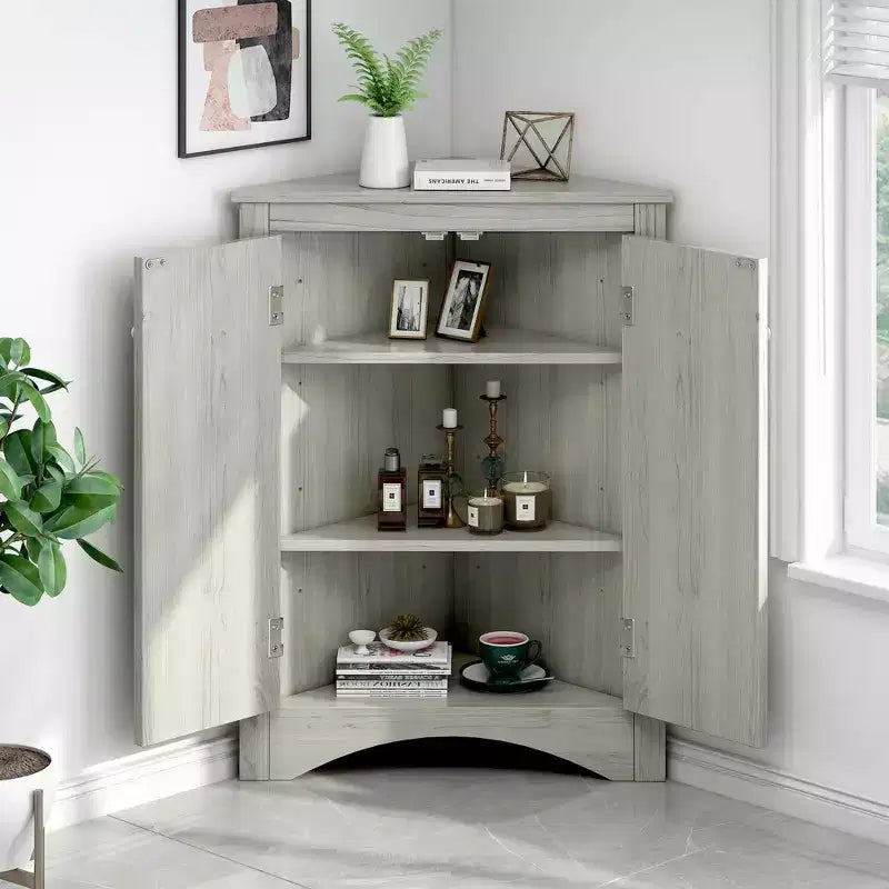MAYEERTY Mobile da Bagno Angolare Bianco con Ripiani Regolabili Mobiletto a Terra