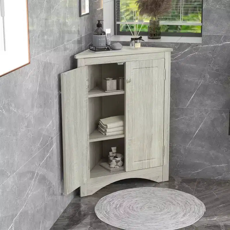 MAYEERTY Mobile da Bagno Angolare Bianco con Ripiani Regolabili Mobiletto a Terra