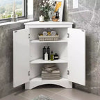 MAYEERTY Mobile da Bagno Angolare Bianco con Ripiani Regolabili Mobiletto a Terra