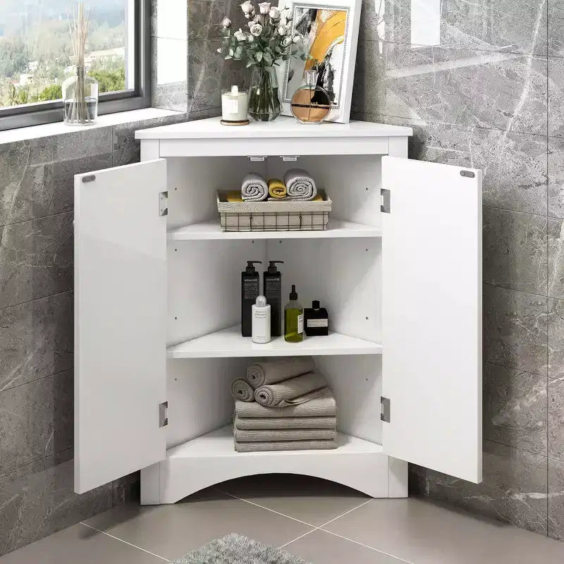 MAYEERTY Mobile da Bagno Angolare Bianco con Ripiani Regolabili Mobiletto a Terra
