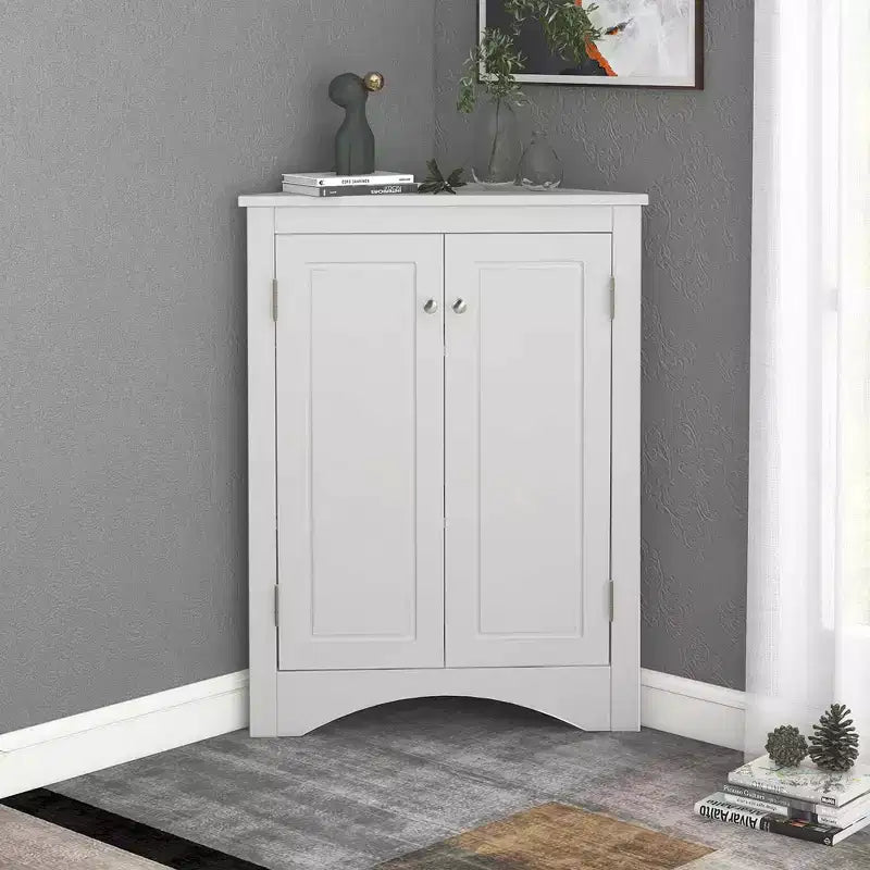MAYEERTY Mobile da Bagno Angolare Bianco con Ripiani Regolabili Mobiletto a Terra