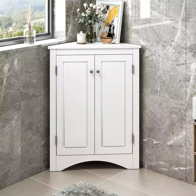 MAYEERTY Mobile da Bagno Angolare Bianco con Ripiani Regolabili Mobiletto a Terra