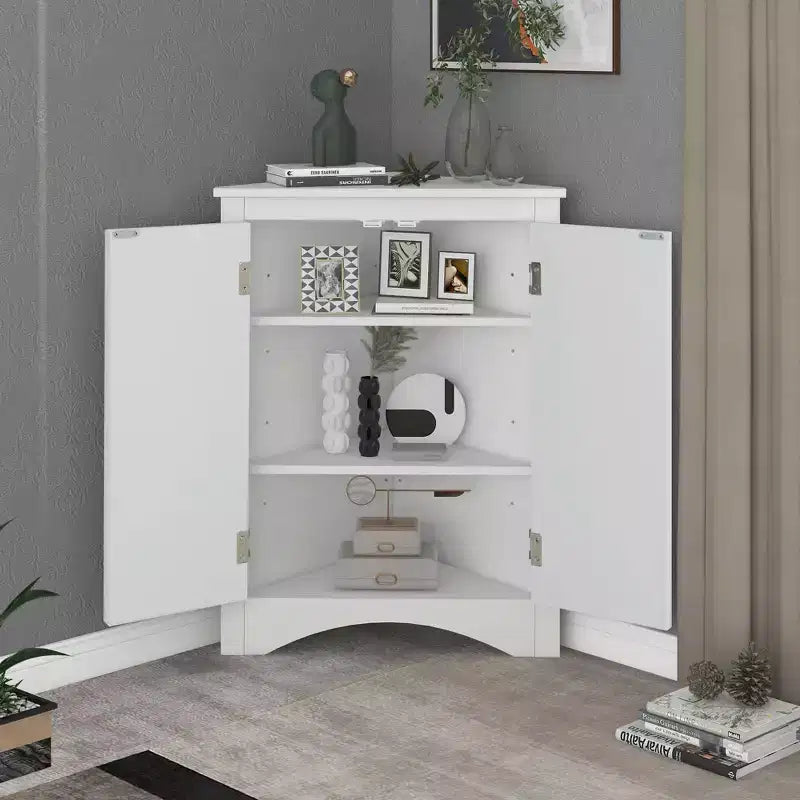 MAYEERTY Mobile da Bagno Angolare Bianco con Ripiani Regolabili Mobiletto a Terra
