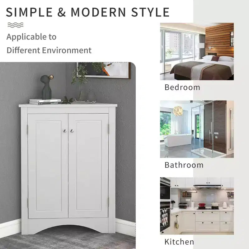MAYEERTY Mobile da Bagno Angolare Bianco con Ripiani Regolabili Mobiletto a Terra