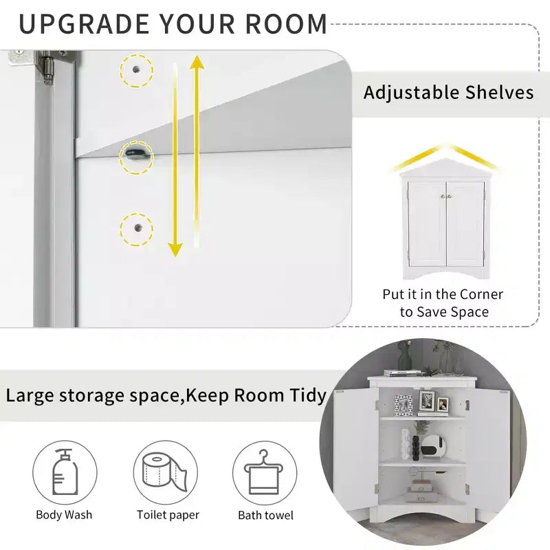 MAYEERTY Mobile da Bagno Angolare Bianco con Ripiani Regolabili Mobiletto a Terra