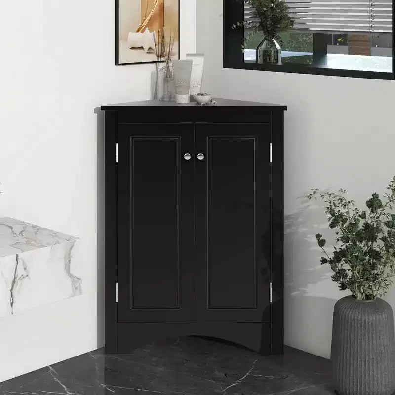 MAYEERTY White Triangle Bathroom Cabinet Adjustable Shelves Freestanding Floor Cabinet