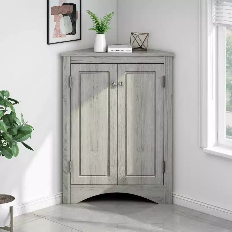 MAYEERTY Mobile da Bagno Angolare Bianco con Ripiani Regolabili Mobiletto a Terra