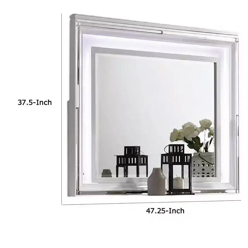 Specchio da comò Royal Hampton con luci LED, cornice in legno massello bianca da 47 pollici