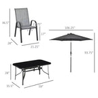Set da 8 pezzi di mobili da giardino con ombrellone da 2,7 m, tavolo e sedie da pranzo per esterni, 6 sedie, parasole inclinabile e a manovella con pulsante