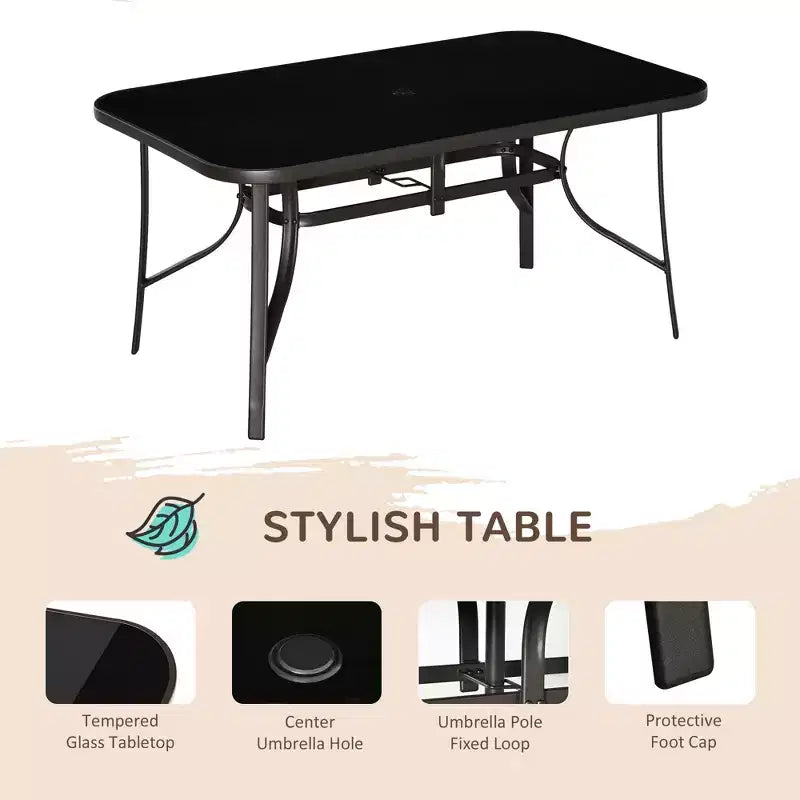 Set da 8 pezzi di mobili da giardino con ombrellone da 2,7 m, tavolo e sedie da pranzo per esterni, 6 sedie, parasole inclinabile e a manovella con pulsante