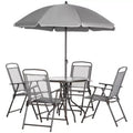 6 Piece Patio Dining Set for 4 with Umbrella, with 4 Folding Dining Chairs & Round Glass Table for Garden