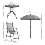 Set da pranzo da patio a 6 pezzi per 4 persone con ombrellone, con 4 sedie pieghevoli e tavolo rotondo in vetro per il giardino