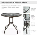 Set da pranzo da patio a 6 pezzi per 4 persone con ombrellone, con 4 sedie pieghevoli e tavolo rotondo in vetro per il giardino